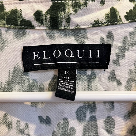 Eloquii Women’s 18 Green & White Geometric Print Long Sleeve Peasant Blouse - Picture 5 of 7